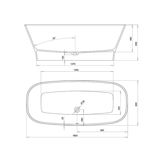 Oval-Badewanne Mineralguss, freistehend