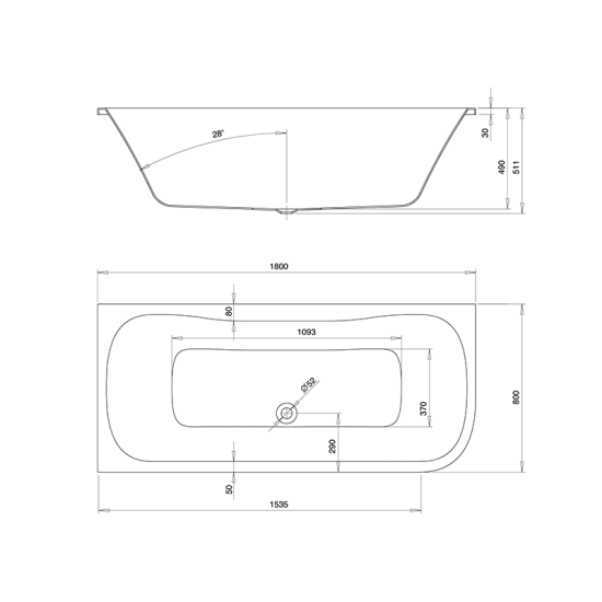 Oval-Badewanne Acryl ohne Schürze, Ecke links